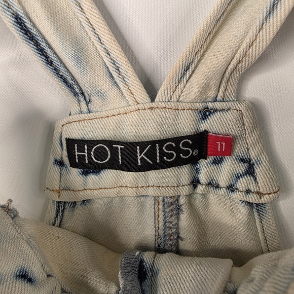 Hot Kiss Acid Washed Distressed Denim Overall Shorts Size 11 Y2K‎ 90's Inspired - Picture 4 of 9